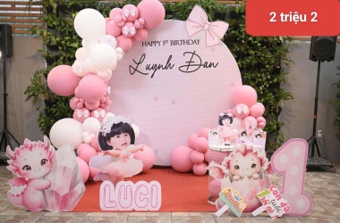 TRANG TRÍ BACKDROP BÉ GÁI TONE HỒNG CUTE