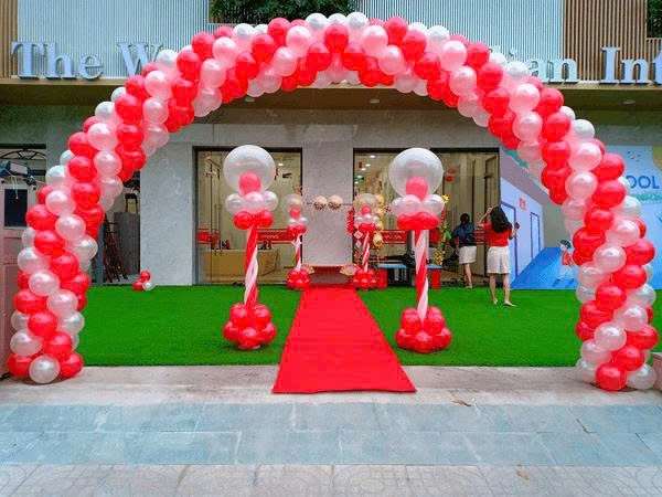 TRANG TRÍ CỔNG BONG BÓNG TONE TRẮNG ĐỎ 