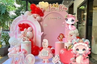 TRANG TRÍ BACKDROP BÉ GÁI TONE HỒNG CUTE TẠI BIÊN HOÀ