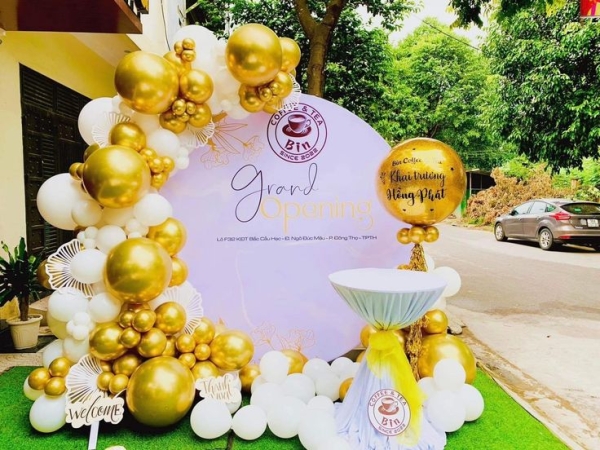 TRANG TRÍ BACKDROP SỰ KIỆN KHAI TRƯƠNG CỬA HÀNG COFFEE-TEA